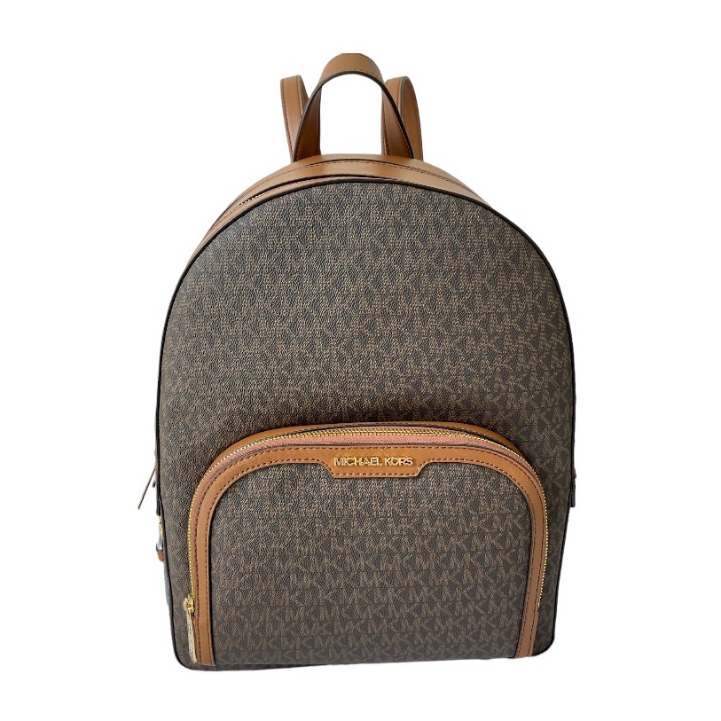 Michael Kors Jaycee Large Leather Mk Print Logo Backpack Brown